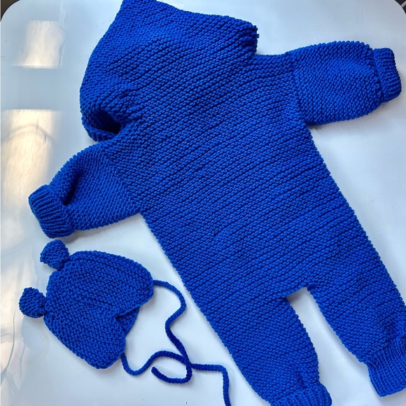 NEW Baby Romper Jumpsuit 0 3 6 months blue handmade Bodysuit Winter - Picture 5 of 6